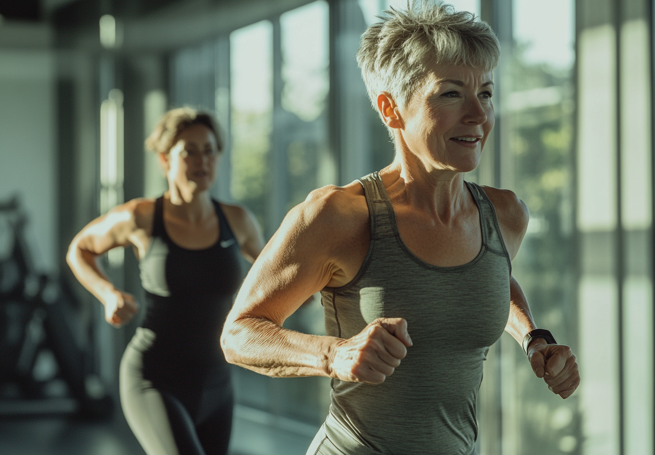 Активні люди старшого віку тренуються в міському парку